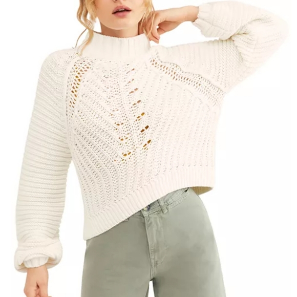 Free People Sweater Sweetheart Mock Neck Chunky Knit Ivory Sizes Sm Md & Lg NWT - Picture 8 of 12
